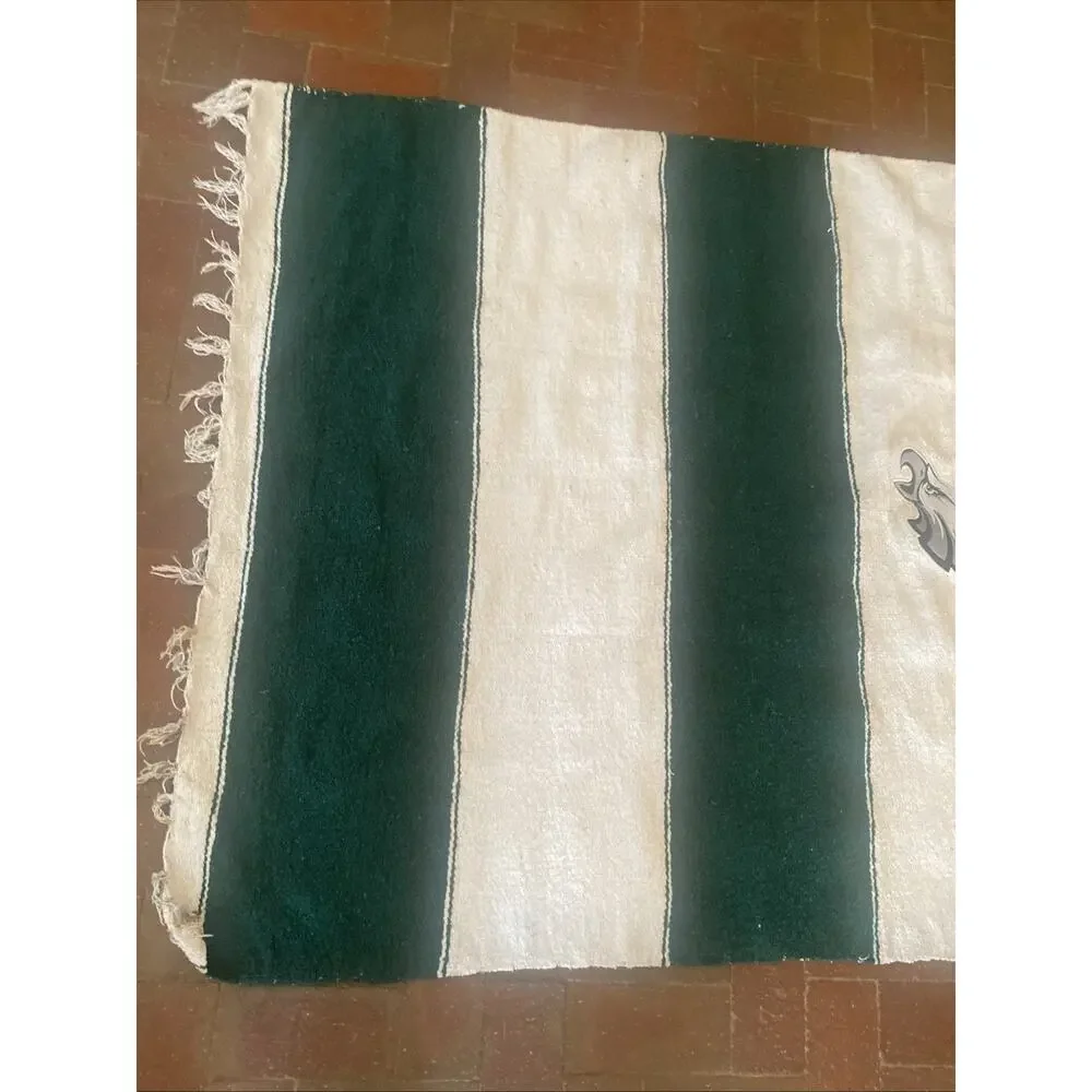 NFL Philadelphia Eagles Green White Falsa Throw Blanket 77” X 46” Logo Handmade